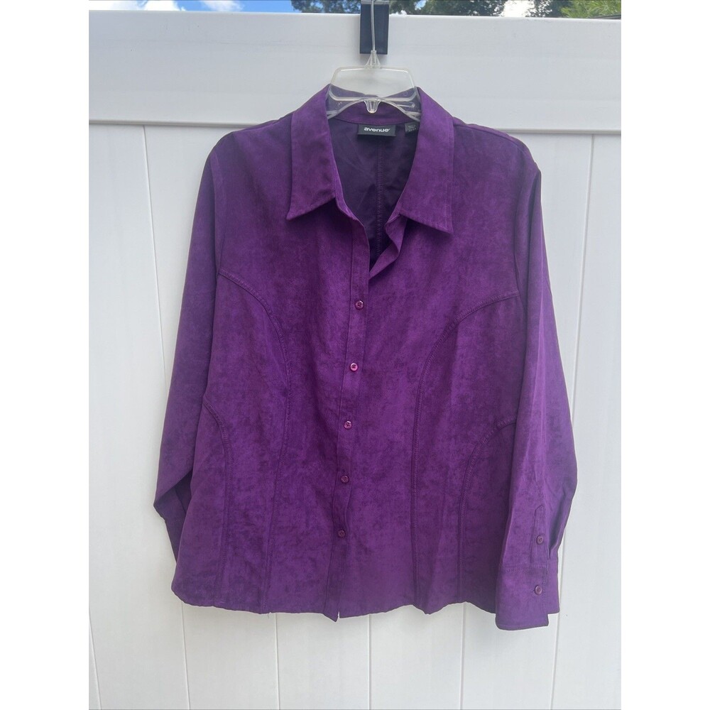 AVENUE Women's Button Up Plus Size 22/24 Purple Suede Long Sleeve